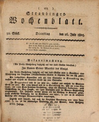 Straubinger Wochenblatt Dienstag 26. Juli 1825