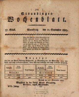 Straubinger Wochenblatt Montag 12. September 1825