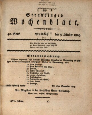 Straubinger Wochenblatt Montag 3. Oktober 1825