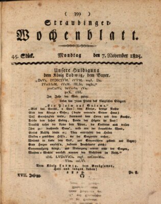 Straubinger Wochenblatt Montag 7. November 1825