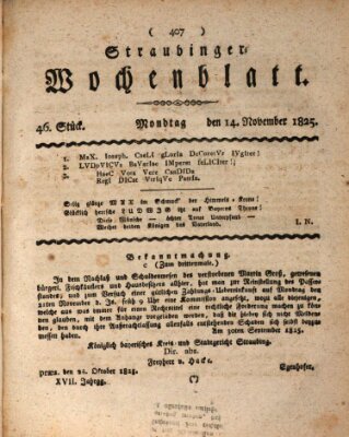 Straubinger Wochenblatt Montag 14. November 1825