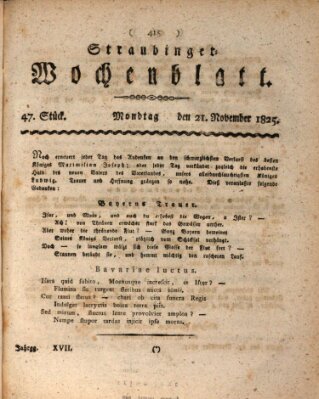 Straubinger Wochenblatt Montag 21. November 1825