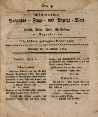 Wöchentliches Nachrichts-, Frage- und Anzeige-Blatt der Königlich Bayerischen Stadt Weissenburg in Mittelfranken Mittwoch 21. Januar 1824