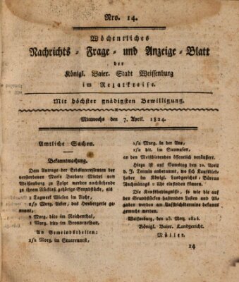 Wöchentliches Nachrichts-, Frage- und Anzeige-Blatt der Königlich Bayerischen Stadt Weissenburg in Mittelfranken Mittwoch 7. April 1824