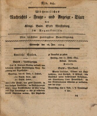 Wöchentliches Nachrichts-, Frage- und Anzeige-Blatt der Königlich Bayerischen Stadt Weissenburg in Mittelfranken Mittwoch 16. Juni 1824