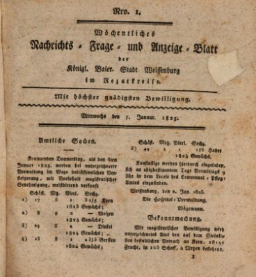 Wöchentliches Nachrichts-, Frage- und Anzeige-Blatt der Königlich Bayerischen Stadt Weissenburg in Mittelfranken Mittwoch 5. Januar 1825