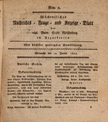 Wöchentliches Nachrichts-, Frage- und Anzeige-Blatt der Königlich Bayerischen Stadt Weissenburg in Mittelfranken Mittwoch 12. Januar 1825