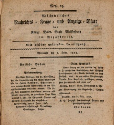 Wöchentliches Nachrichts-, Frage- und Anzeige-Blatt der Königlich Bayerischen Stadt Weissenburg in Mittelfranken Mittwoch 8. Juni 1825