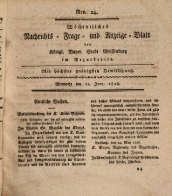 Wöchentliches Nachrichts-, Frage- und Anzeige-Blatt der Königlich Bayerischen Stadt Weissenburg in Mittelfranken Mittwoch 11. Juni 1828