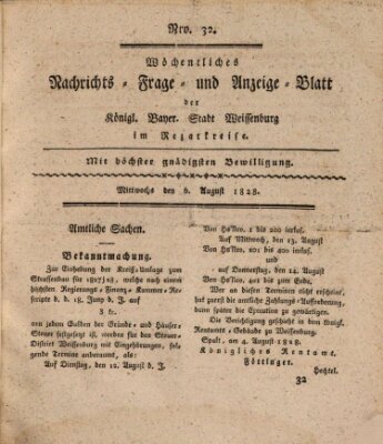 Wöchentliches Nachrichts-, Frage- und Anzeige-Blatt der Königlich Bayerischen Stadt Weissenburg in Mittelfranken Mittwoch 6. August 1828