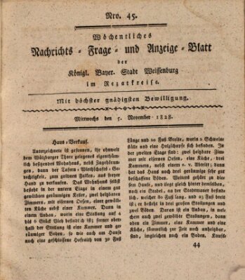 Wöchentliches Nachrichts-, Frage- und Anzeige-Blatt der Königlich Bayerischen Stadt Weissenburg in Mittelfranken Mittwoch 5. November 1828