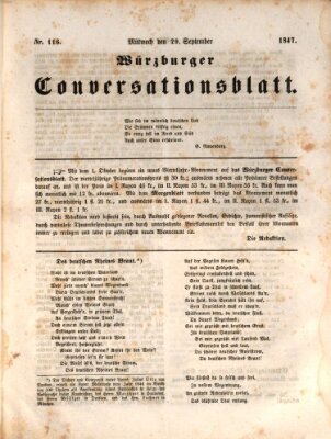 Würzburger Conversationsblatt Mittwoch 29. September 1847