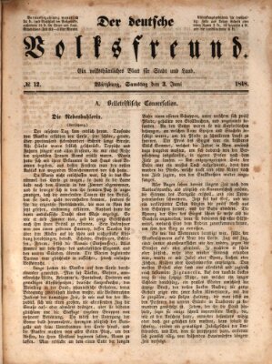 Der deutsche Volksfreund (Würzburger Conversationsblatt) Samstag 3. Juni 1848