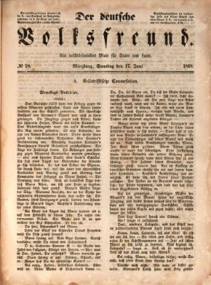 Der deutsche Volksfreund (Würzburger Conversationsblatt) Samstag 17. Juni 1848