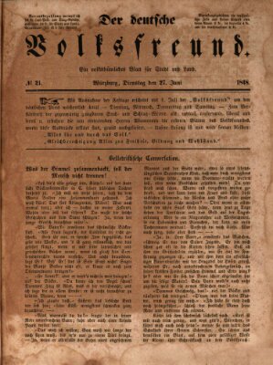 Der deutsche Volksfreund (Würzburger Conversationsblatt) Dienstag 27. Juni 1848