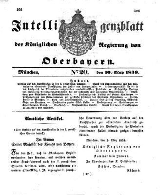 Intelligenzblatt der Königlich Bayerischen Regierung von Oberbayern (Münchner Intelligenzblatt) Freitag 10. Mai 1839