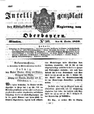 Intelligenzblatt der Königlich Bayerischen Regierung von Oberbayern (Münchner Intelligenzblatt) Freitag 6. Dezember 1839