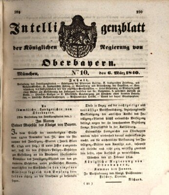 Intelligenzblatt der Königlich Bayerischen Regierung von Oberbayern (Münchner Intelligenzblatt) Freitag 6. März 1840