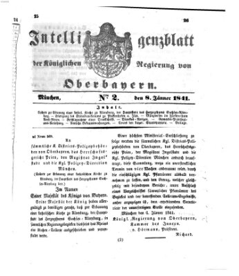 Intelligenzblatt der Königlichen Regierung von Oberbayern (Münchner Intelligenzblatt) Freitag 8. Januar 1841