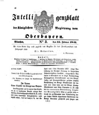 Intelligenzblatt der Königlichen Regierung von Oberbayern (Münchner Intelligenzblatt) Freitag 15. Januar 1841