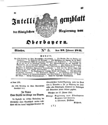 Intelligenzblatt der Königlichen Regierung von Oberbayern (Münchner Intelligenzblatt) Freitag 29. Januar 1841