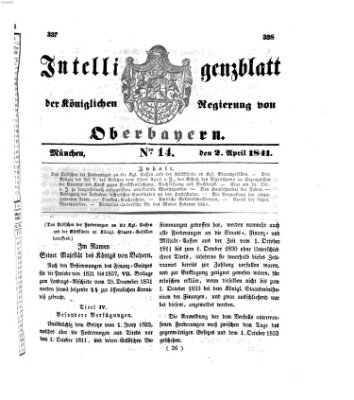 Intelligenzblatt der Königlichen Regierung von Oberbayern (Münchner Intelligenzblatt) Freitag 2. April 1841