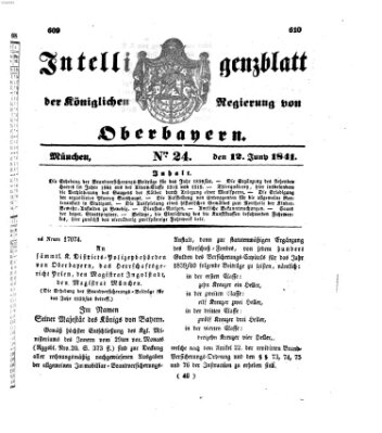 Intelligenzblatt der Königlichen Regierung von Oberbayern (Münchner Intelligenzblatt) Samstag 12. Juni 1841