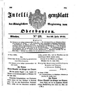 Intelligenzblatt der Königlichen Regierung von Oberbayern (Münchner Intelligenzblatt) Freitag 16. Juli 1841