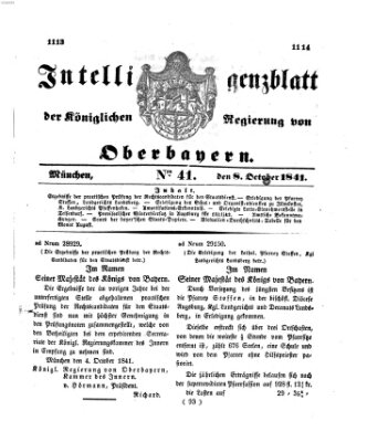 Intelligenzblatt der Königlichen Regierung von Oberbayern (Münchner Intelligenzblatt) Freitag 8. Oktober 1841