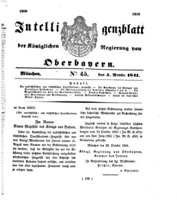 Intelligenzblatt der Königlichen Regierung von Oberbayern (Münchner Intelligenzblatt) Freitag 5. November 1841