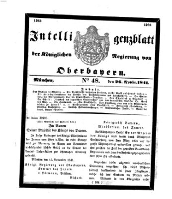 Intelligenzblatt der Königlichen Regierung von Oberbayern (Münchner Intelligenzblatt) Freitag 26. November 1841