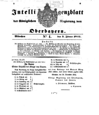 Intelligenzblatt der Königlichen Regierung von Oberbayern (Münchner Intelligenzblatt) Freitag 3. Januar 1845