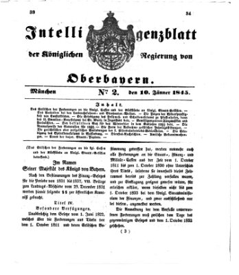 Intelligenzblatt der Königlichen Regierung von Oberbayern (Münchner Intelligenzblatt) Freitag 10. Januar 1845