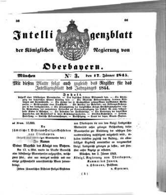 Intelligenzblatt der Königlichen Regierung von Oberbayern (Münchner Intelligenzblatt) Freitag 17. Januar 1845