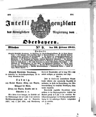 Intelligenzblatt der Königlichen Regierung von Oberbayern (Münchner Intelligenzblatt) Freitag 28. Februar 1845