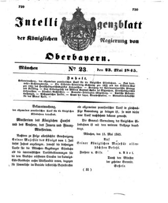 Intelligenzblatt der Königlichen Regierung von Oberbayern (Münchner Intelligenzblatt) Freitag 23. Mai 1845