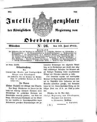 Intelligenzblatt der Königlichen Regierung von Oberbayern (Münchner Intelligenzblatt) Freitag 13. Juni 1845