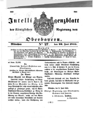 Intelligenzblatt der Königlichen Regierung von Oberbayern (Münchner Intelligenzblatt) Freitag 20. Juni 1845