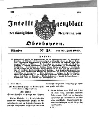 Intelligenzblatt der Königlichen Regierung von Oberbayern (Münchner Intelligenzblatt) Freitag 27. Juni 1845