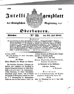 Intelligenzblatt der Königlichen Regierung von Oberbayern (Münchner Intelligenzblatt) Freitag 25. Juli 1845