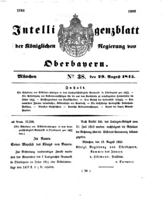 Intelligenzblatt der Königlichen Regierung von Oberbayern (Münchner Intelligenzblatt) Freitag 29. August 1845