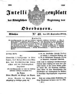 Intelligenzblatt der Königlichen Regierung von Oberbayern (Münchner Intelligenzblatt) Freitag 12. September 1845