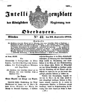 Intelligenzblatt der Königlichen Regierung von Oberbayern (Münchner Intelligenzblatt) Freitag 26. September 1845