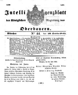 Intelligenzblatt der Königlichen Regierung von Oberbayern (Münchner Intelligenzblatt) Freitag 10. Oktober 1845