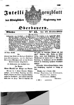 Intelligenzblatt der Königlichen Regierung von Oberbayern (Münchner Intelligenzblatt) Freitag 17. Oktober 1845