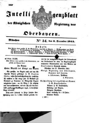 Intelligenzblatt der Königlichen Regierung von Oberbayern (Münchner Intelligenzblatt) Freitag 5. Dezember 1845