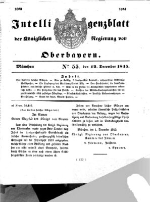 Intelligenzblatt der Königlichen Regierung von Oberbayern (Münchner Intelligenzblatt) Freitag 12. Dezember 1845