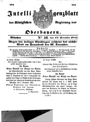 Intelligenzblatt der Königlichen Regierung von Oberbayern (Münchner Intelligenzblatt) Freitag 19. Dezember 1845