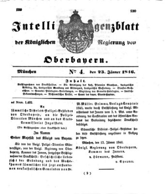 Intelligenzblatt der Königlichen Regierung von Oberbayern (Münchner Intelligenzblatt) Freitag 23. Januar 1846