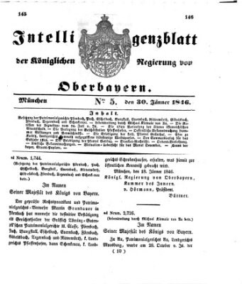 Intelligenzblatt der Königlichen Regierung von Oberbayern (Münchner Intelligenzblatt) Freitag 30. Januar 1846